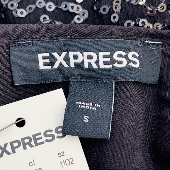 EXPRESS Houndstooth Sequin Embellished Top Crop Cap Sleeve Elasticized Waist - Picture 10 of 12